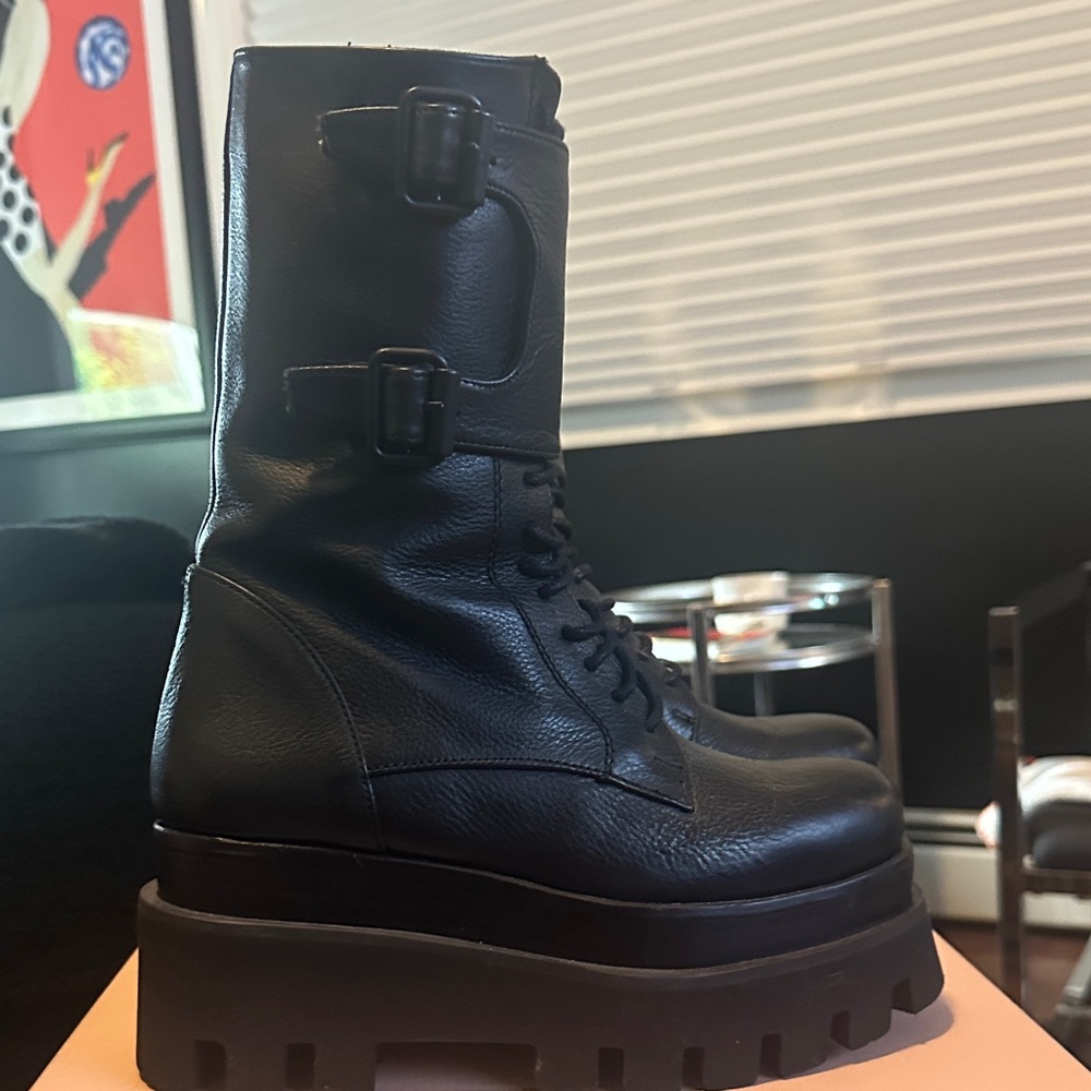 Paloma Barcelo Black Leather Combat Boots